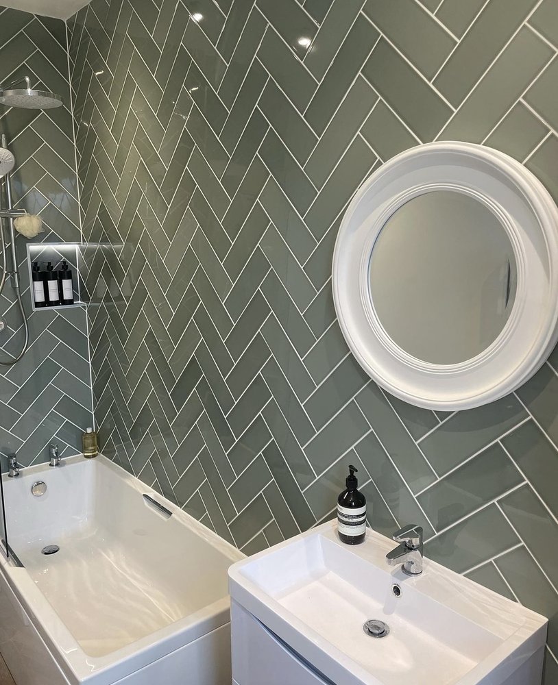 Herringbone Bath by South Bay Tile